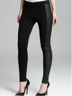 Alice + Olivia Front Zip Leather Ponte Combo Black Leggings Size 4